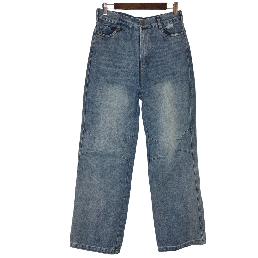 Ditch LA Mens Wide Leg Articulated Knee Denim Jeans Blue 30x30 Streetwear